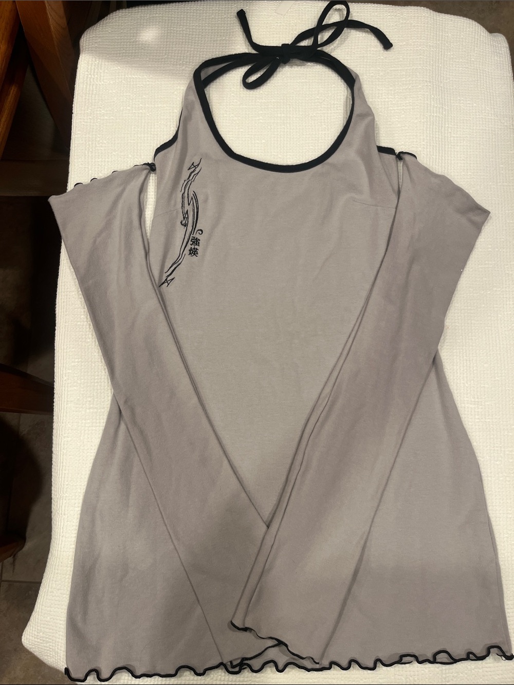 Gang Young Fashion Halter Mini Dress in Light Gray with Black Trim